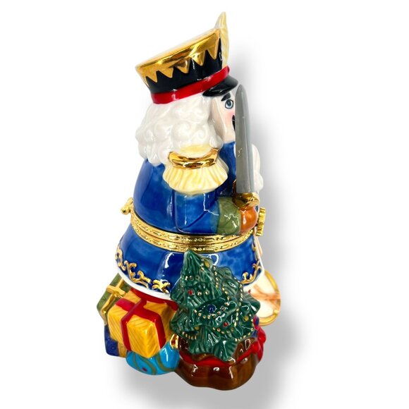 Porcelain Nutcracker Trinket Box Christmas Collector Figurine - Picture 4 of 10
